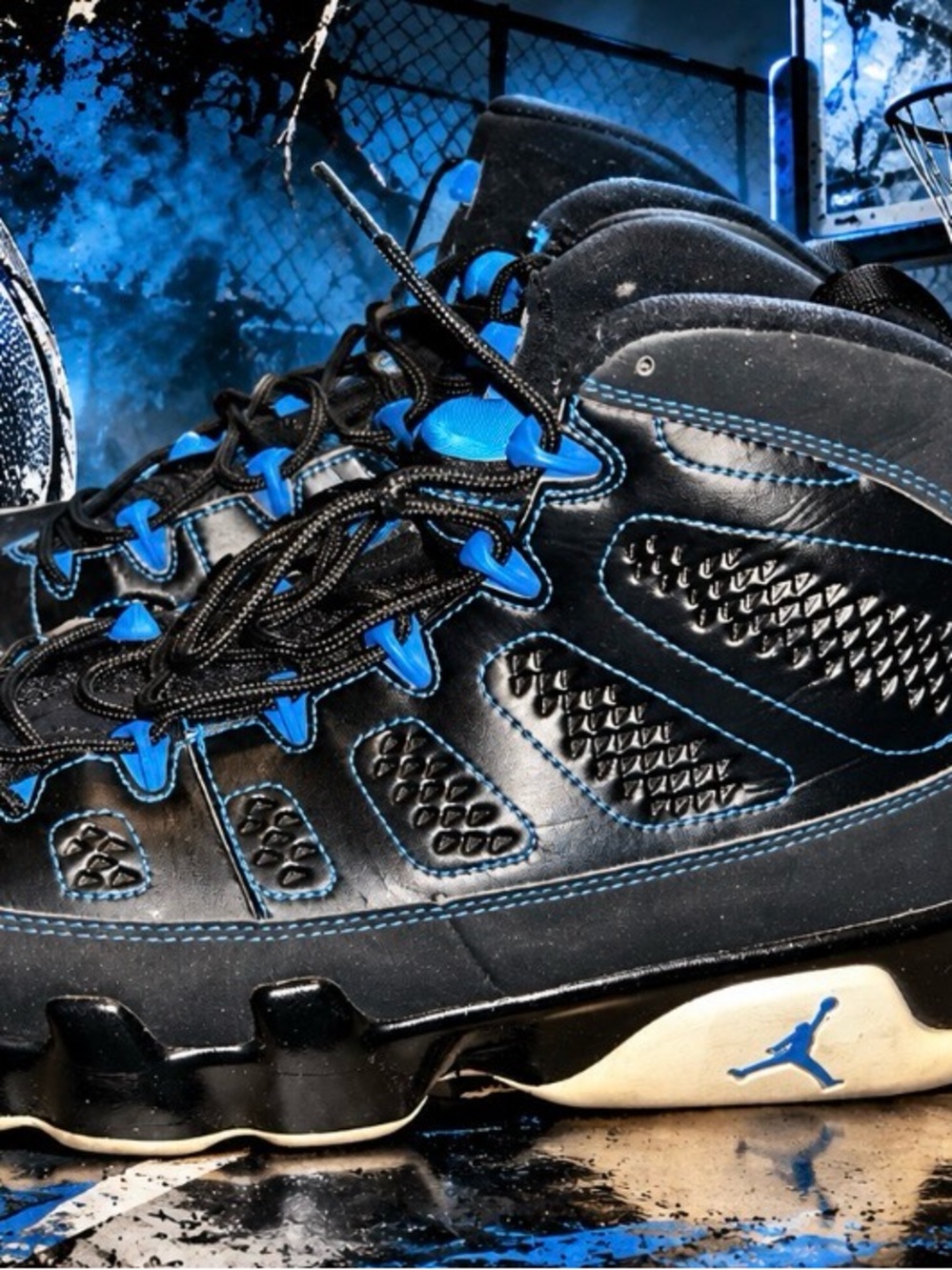 Jordan Men's Black and Blue High-Top Basketball Sneakers
